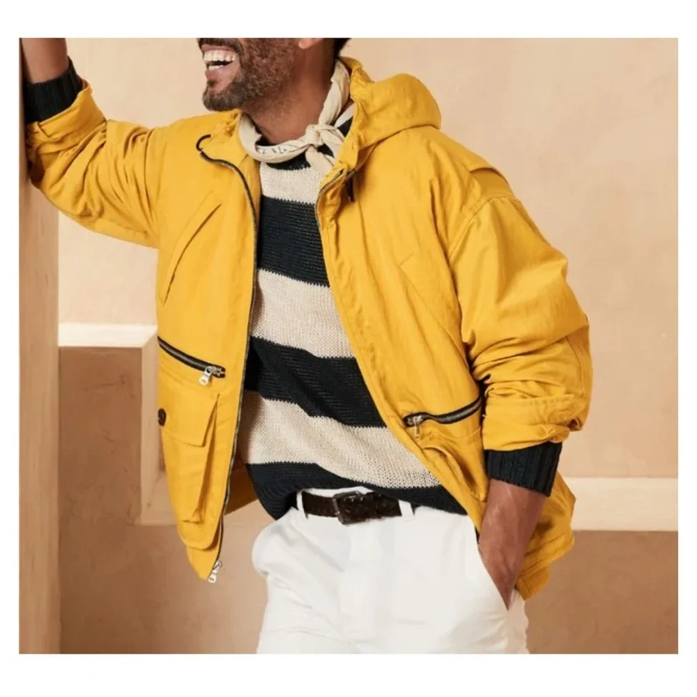Banana Republic Hooded Fishing Wading Jacket Mens Large Yellow Utility Pockets